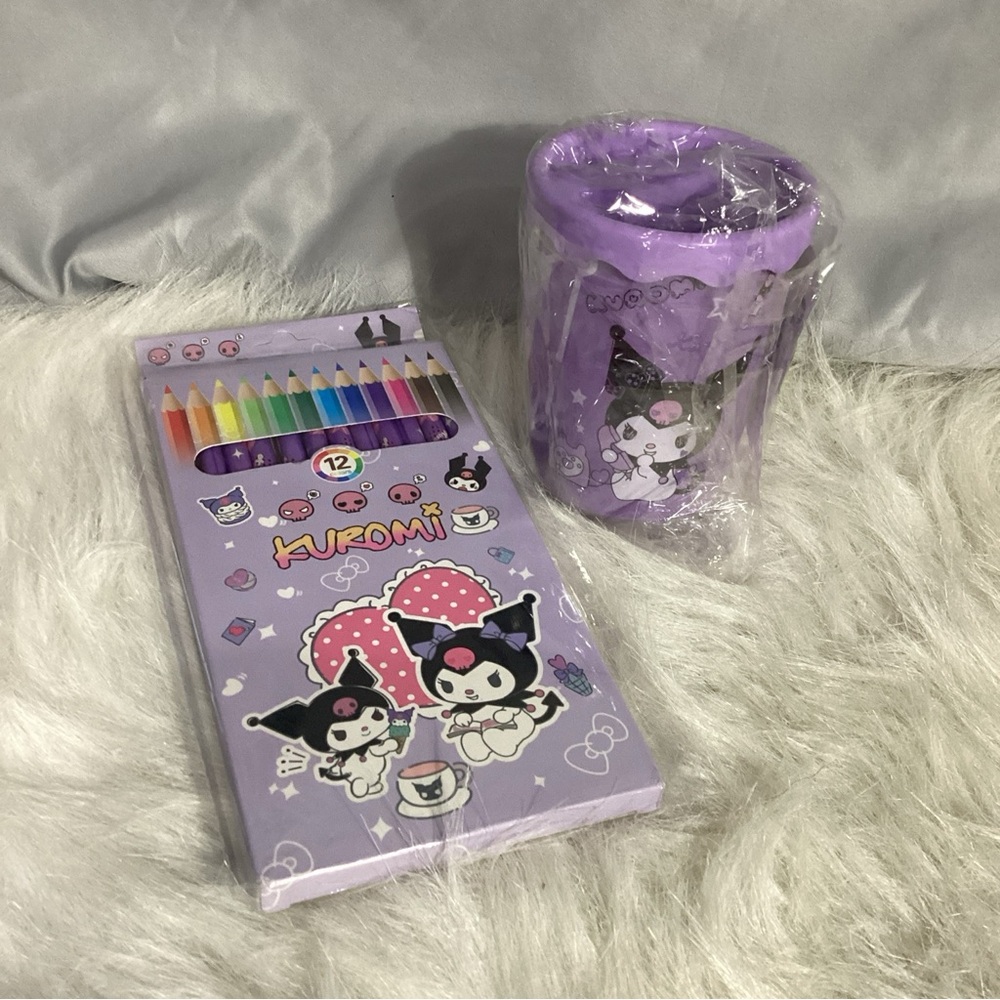 Hello Kitty Kuromi NEW Colored Pencils & Pencil Cup